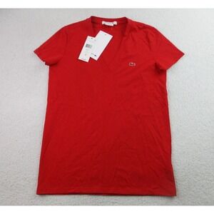 NWT Lacoste Vesuvius T Shirt‎ Mens 36/4 Red Short Sleeve V Neck Athletic Casual
